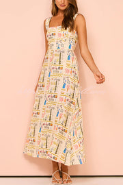 Country Cutie Unique Print Square Neck Wide Strap Maxi Dress