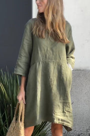 Linen Blend Solid Loose Casual Pocket Mini Dress