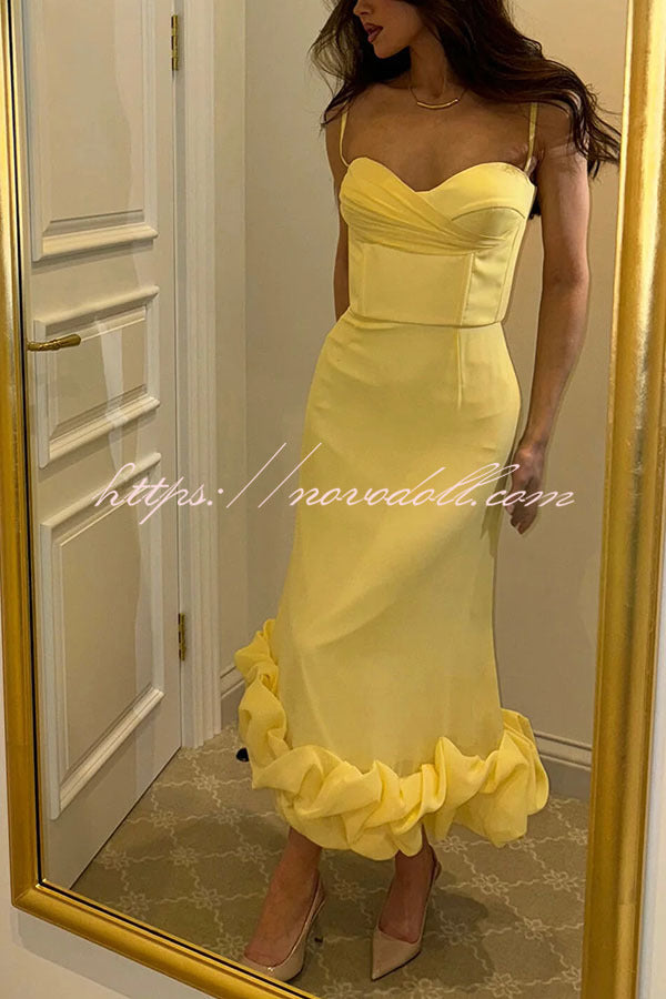 Dreamy and Romantic Ruched Bust Cloud Shape Hem Slip Midi Dress