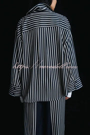 Nautical Adventures Colorblock Striped Long Sleeve Loose Shirt and Elastic Waist Pocket Pants Set