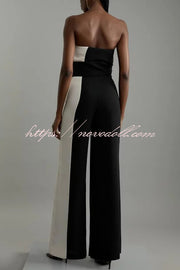 Fashionable for Formal Color Block Tie-up Bandeau Wide Leg Jumpsuit