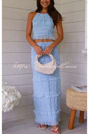 Feel Chic and Romantic Sequin Textured Material Drawstring Waist Tiered Maxi Skirt