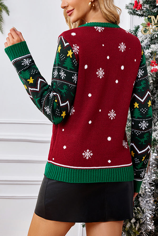 Christmas Pattern Crew Neck Long Sleeve Sweater