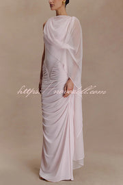 Fashionable Mesh Shawl Sleeveless Slim Fit Pleated Maxi Dress