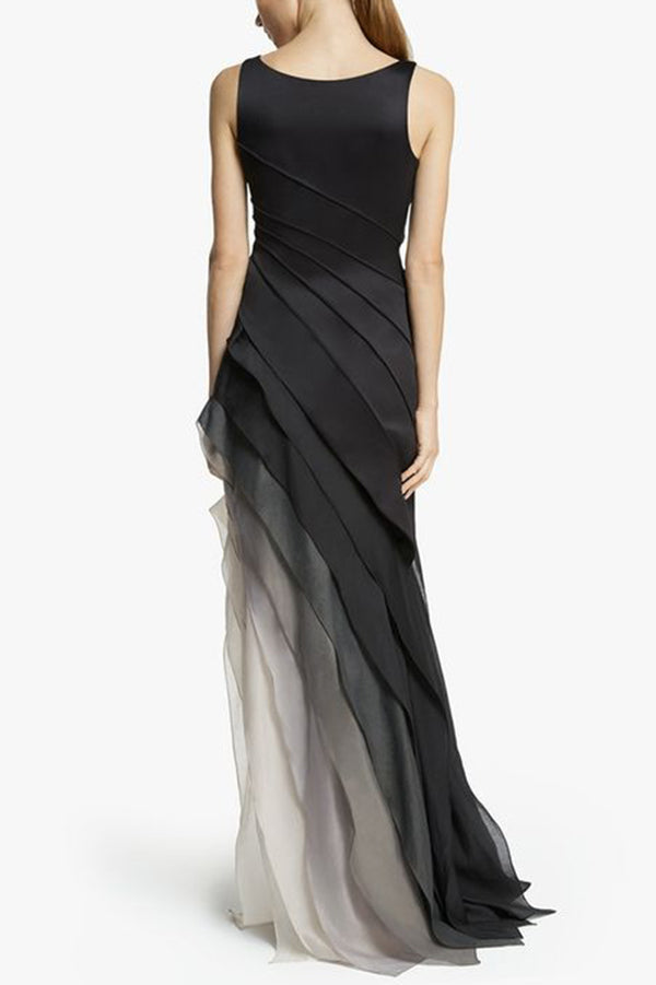 Elegant and Mysterious Tulle Gradient Cascading Design Gown Maxi Dress