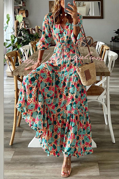 Full Bloom Floral Adjustable Waist Maxi Dress