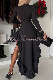 Toast To Midnight Solid Color High Rise Irregular Ruffled High Low Maxi Skirt
