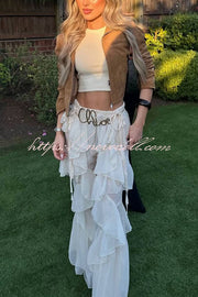 Fashionable Ruffled Elastic Waist Holiday Style Flared Pants