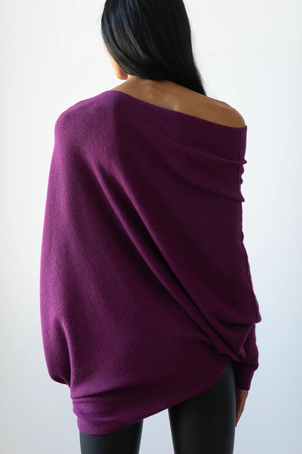 Solid Color Round Neck Long Sleeve Loose Knitted Sweater