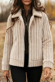 Stylish Long-sleeved Collared Zip-up Casual Plush Coat