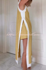 Ellie Contrast Color Sleeveless Midi Top and Elastic Waist Pocket Shorts Set