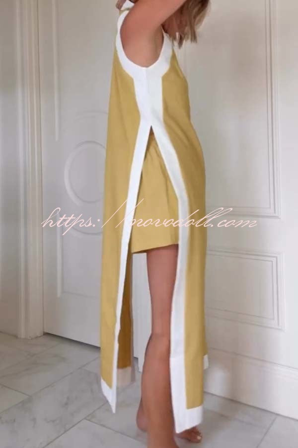 Ellie Contrast Color Sleeveless Midi Top and Elastic Waist Pocket Shorts Set