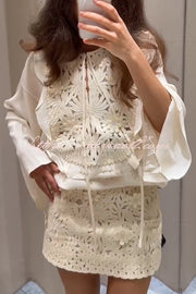 Fashion Floral Hollow Embroidery Slim Mini Skirt