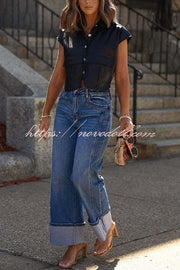 Fashion Faux Leather Pocket Sleeveless Cropped Jacket