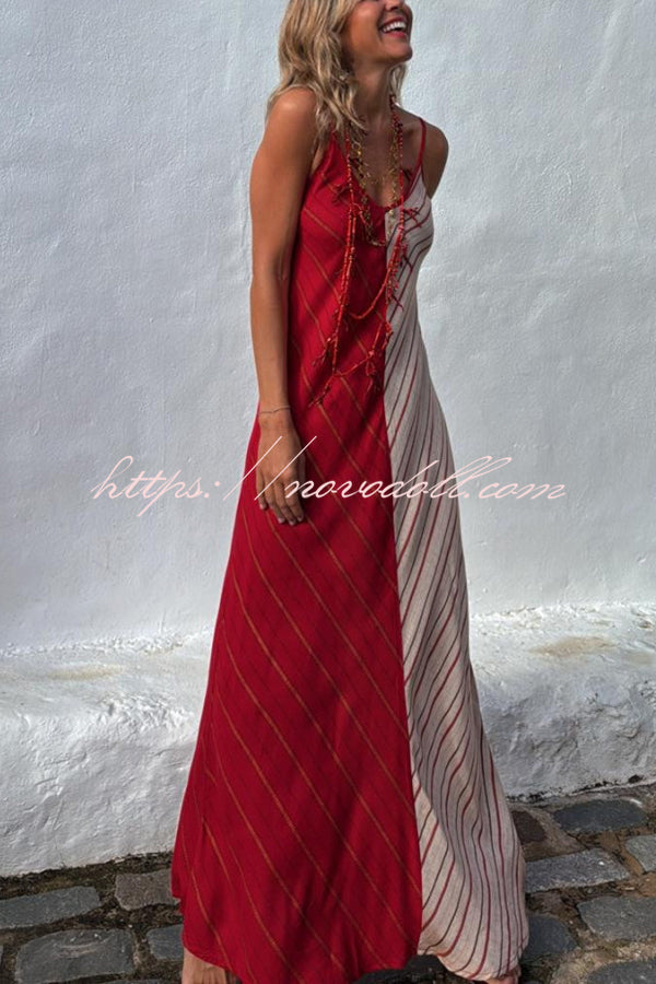 Fashionable Splicing V-neck Suspenders Loose Maxi Dress