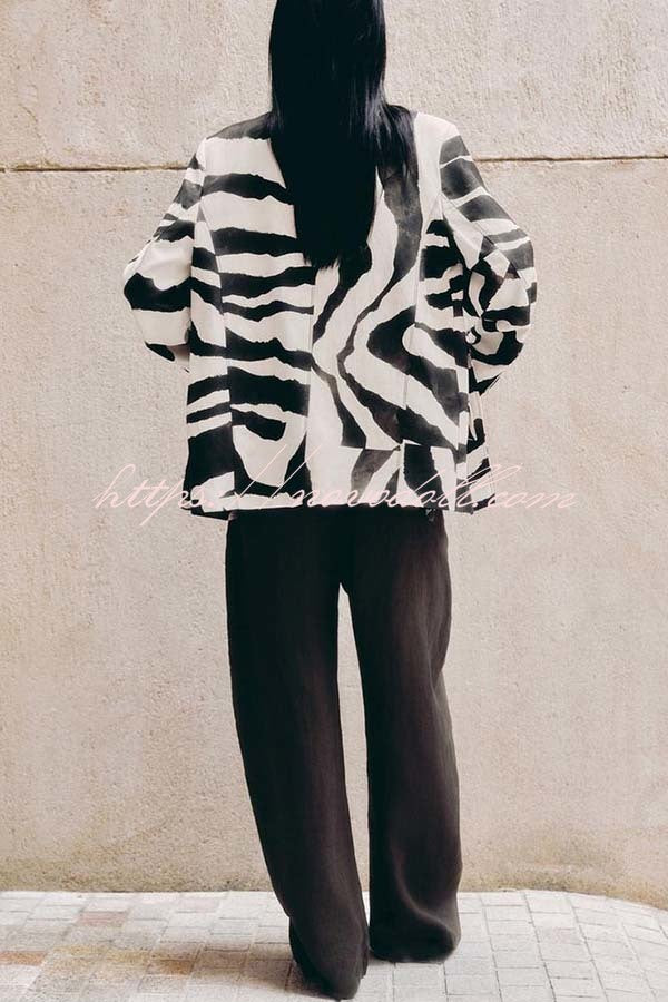 Breath of Freedom Animal Print Button Up Long Sleeve Lapel Loose Blazer