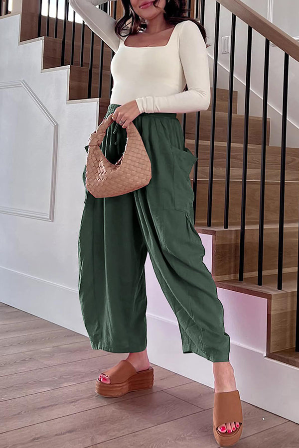 Diani Linen Blend Drawstring Waist Pocketed Loose Pants