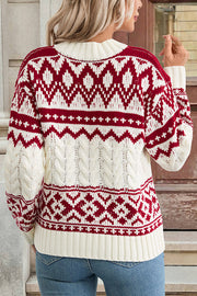 Christmas Ethnic Style Round Neck Long Sleeve Loose Cable Knit Sweater