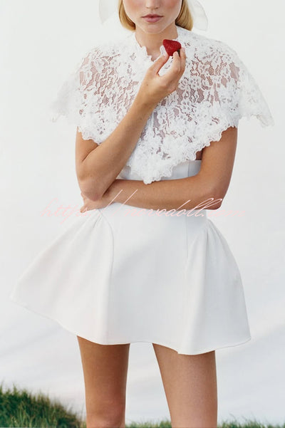 Unforgettable Floral Lace Crop Cape Flare Mini Dress