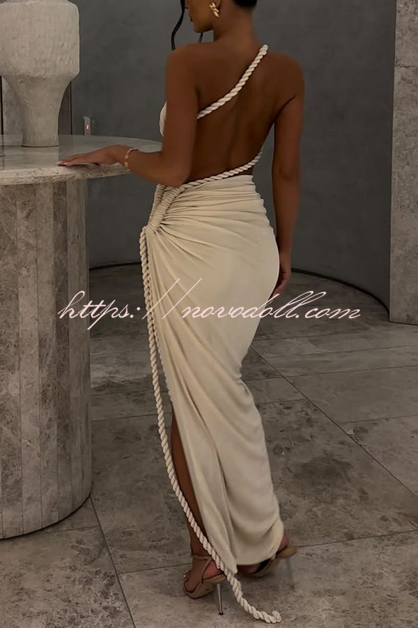 Juliana Rope Detail Ruched One Shoulder Cutout Stretch Maxi Dress