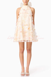 Sweet Floral Embellished Sleeveless Mini Dress