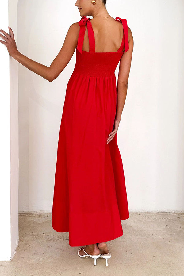 Solid Color Sling Lace-Up Backless Pleated Maxi Dress