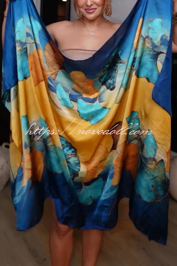 Ginkgo Leaf Printed Mid-Length Multifunctional Silk Scarf