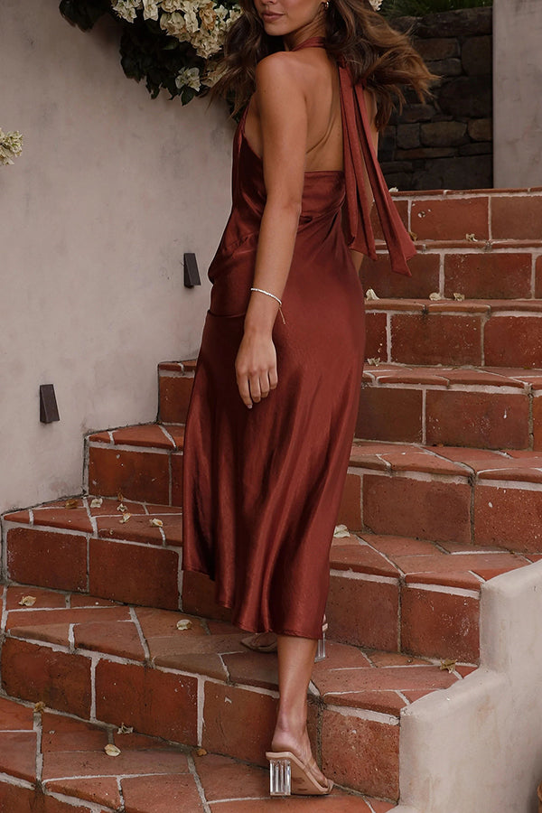 Swan Backless Lace Up Slit Zipper Maxi Dress