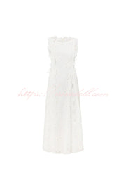 Mairi Embroidery Hollow Fabric Delicate Flower Trim Side Lace-up Maxi Dress