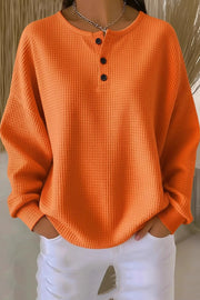 Fashionable Waffle Round Neck Long Sleeve Loose Top