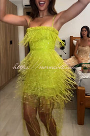 Sparkle Night Beaded Sequined Tassel Slip Midi Dress