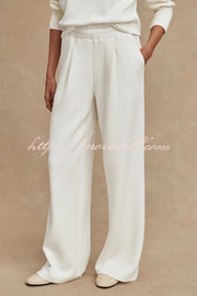 Morning Coffee Walks Ribbed Turtleneck Long Sleeve Sweatshirt and Elastic Waist Pocketed Loose Pants Set