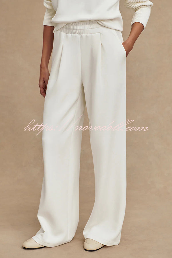 Morning Coffee Walks Ribbed Turtleneck Long Sleeve Sweatshirt and Elastic Waist Pocketed Loose Pants Set