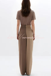 Girl Boss Avant-garde Contrast Colors Lapel Boyfriend Blazer and Pocketed Wide Leg Pants Set