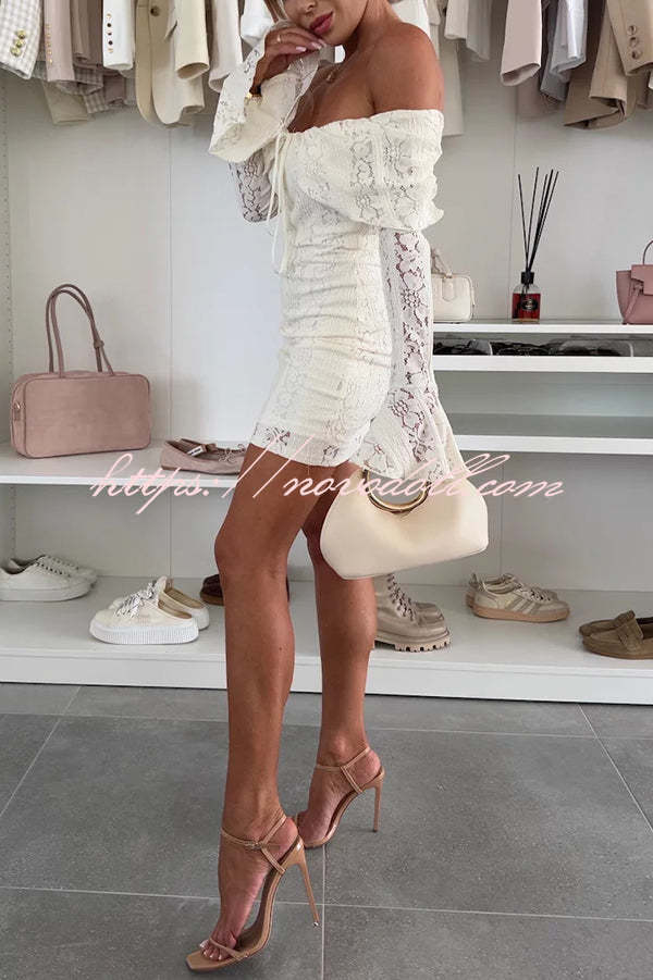 Solid Color Lace Off Shoulder Lace Sexy Slim Mini Dress