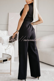 Make Your Entrance Lapel Belt Pocketed Wide Leg Formal Jumpsuit