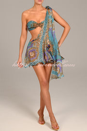 Antari Pleated Tube Top One Shoulder Tie-up Vacation Mini Dress