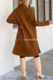 Solid Color Long-sleeved Casual Loose Pocket Mid-length Cardigan