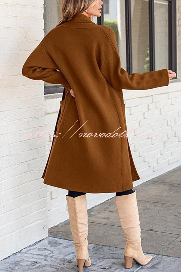 Solid Color Long-sleeved Casual Loose Pocket Mid-length Cardigan