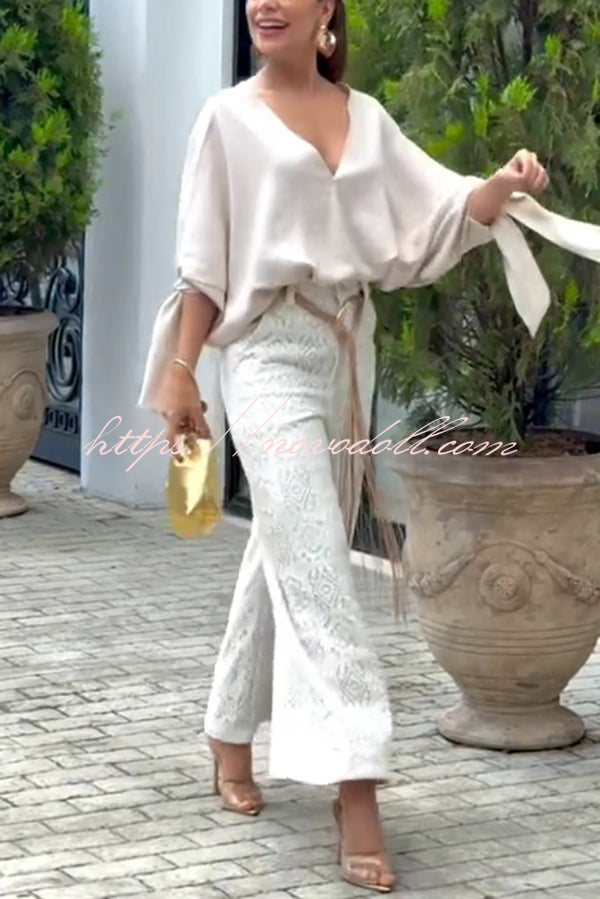 Joyful Bond Crochet Lace Mid Rise Pocketed Wide-leg Pants