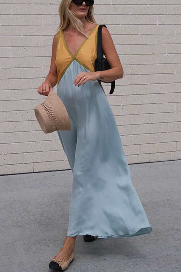 Perfect for Summer Weddings Satin Contrast Colour Relaxed Maxi Dress