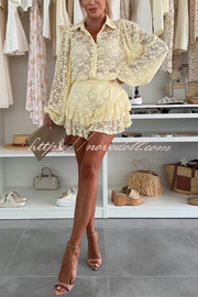 Nicola Lace Long Balloon Sleeve Blouse and Elastic Waist Layered Skort Set