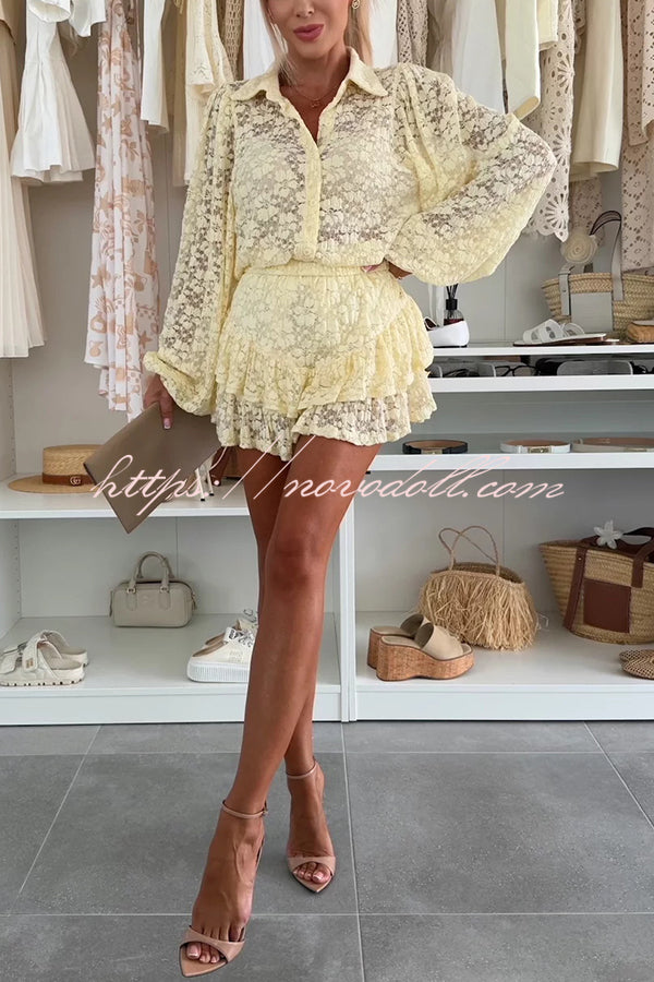 Nicola Lace Long Balloon Sleeve Blouse and Elastic Waist Layered Skort Set