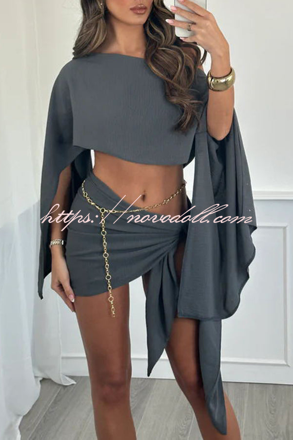 Vacation Partner Linen Blend Cropped Wide Sleeve Top and Knotted Mini Skirt Set