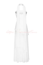 Monaco Off Shoulder Structured Top Chiffon Slit Hem Scarf Maxi Dress