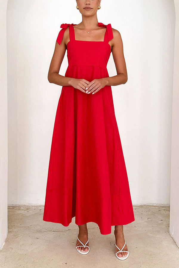 Solid Color Sling Lace-Up Backless Pleated Maxi Dress