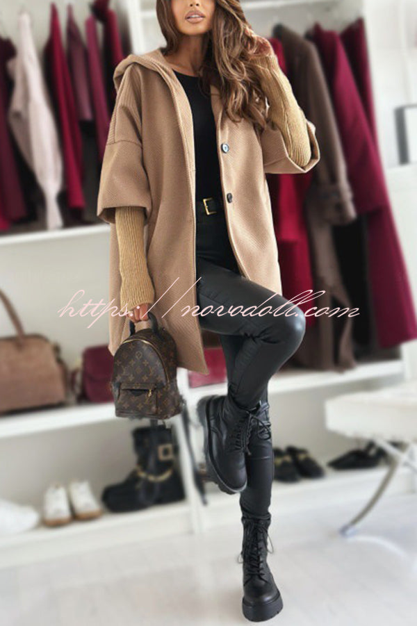 Solid Color Loose Pocket Hooded Long Sleeve Jacket