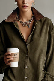 Fashionable Loose-fitting Long-sleeved Shirt-style Retro Mini Dress