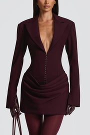 Solid Color Slim-fit V-neck Elegant Draped Formal Mini Dress