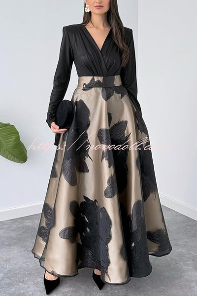 Chic Celebration Tulle Floral Pattern Jacquard High Rise Flared Maxi Skirt